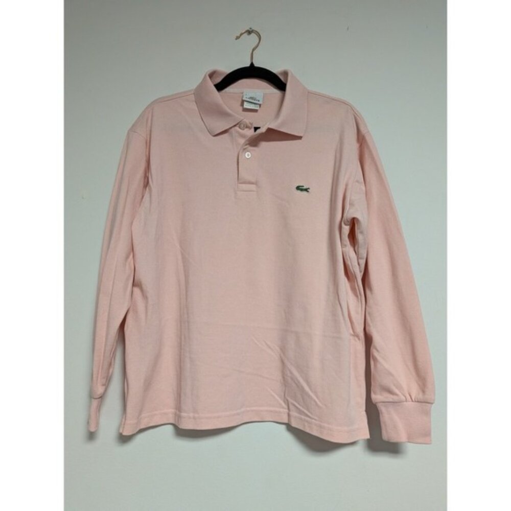 Lacoste Mens Long Sleeve Pique Polo Shirt Pink Crocodile Logo Size 4 L